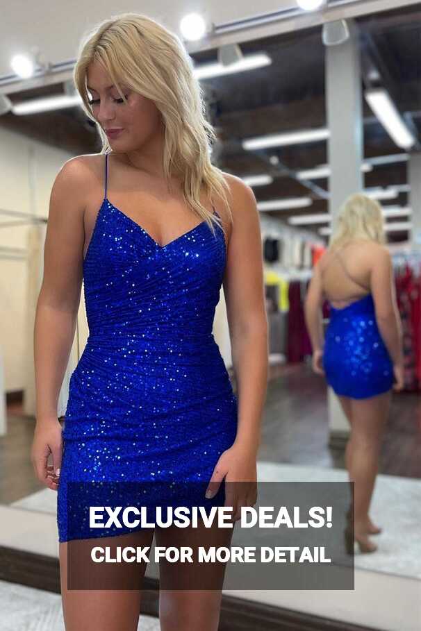 Royal Blue Sequin Lace-Up Short Cocktail Gown – Dreamdressy