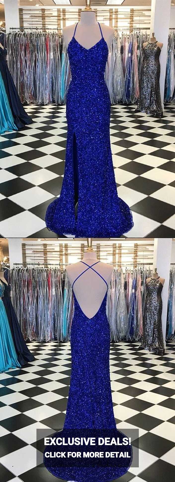 Royal Blue Sequin Long Sexy Sparkly Prom Dress Gown Low Back ...