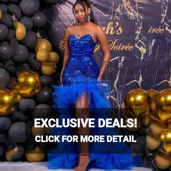 Royal Blue Sequined Mermaid Prom Dresses Tulle High Low Sweetheart ...