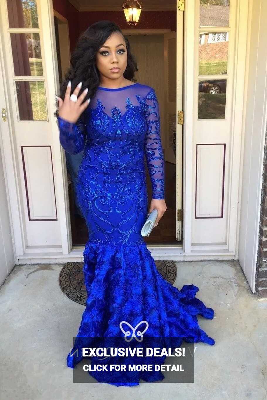 Royal Blue Sequinned Elegant African American Prom Gown - VQ