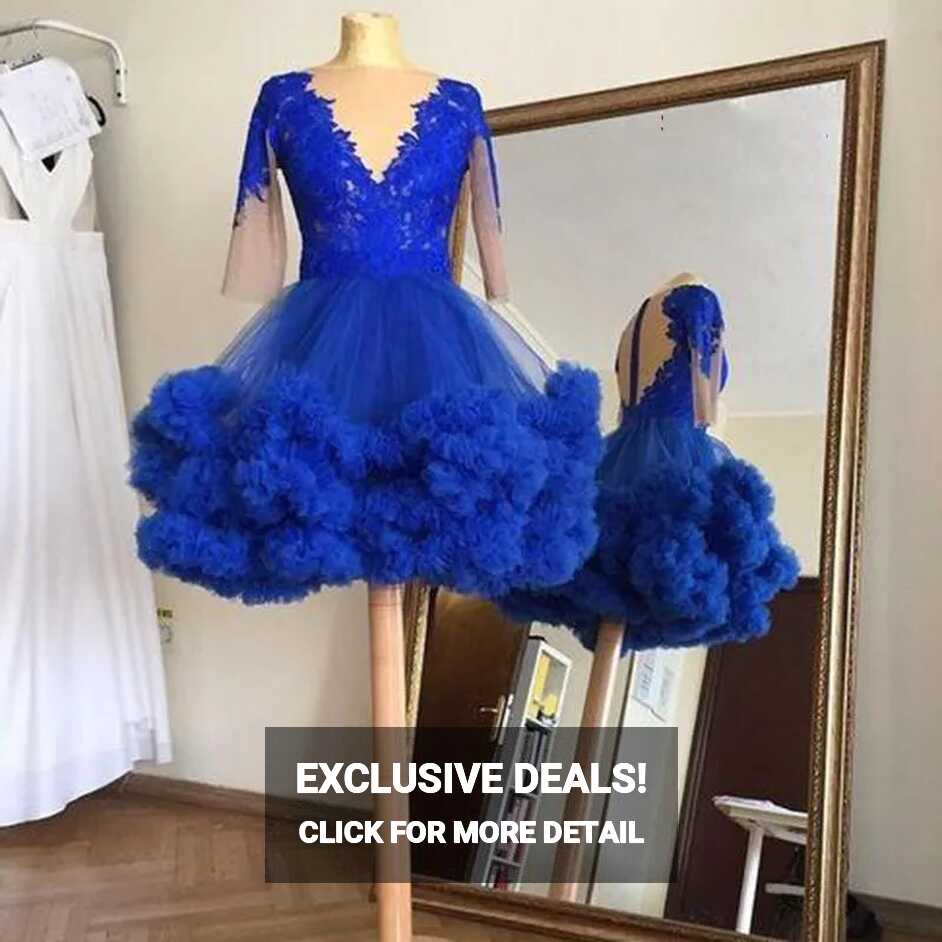 Royal Blue Sheer Neck Lace Applique Tulle Royal Blue Prom With ...