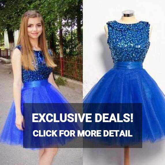 Royal Blue Short A-Line Shinny Prom Dresses, Homecoming Dress For ...