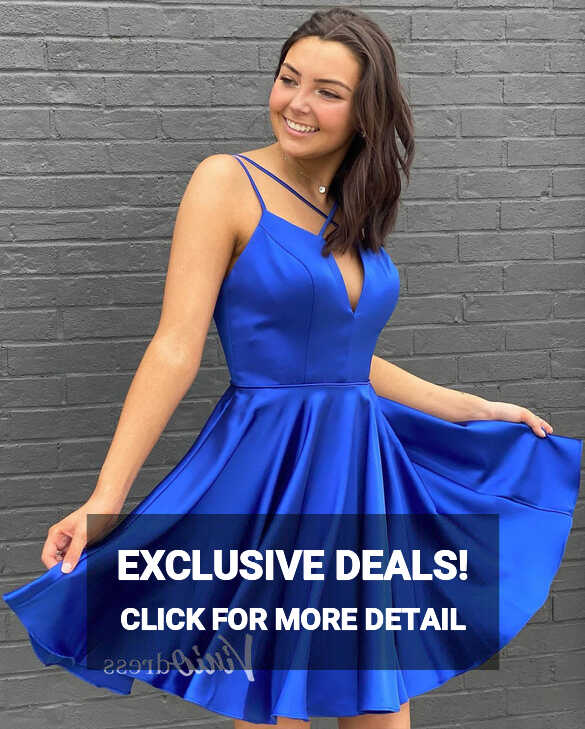 Royal Blue Short Prom Dress Satin Homecoming Dresses Spaghetti ...