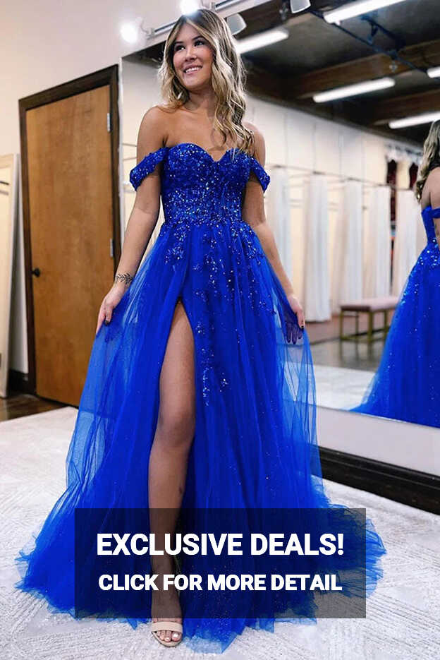 Royal Blue Tulle A-line Off Shoulder Long Prom Dress SP916 | Simidress