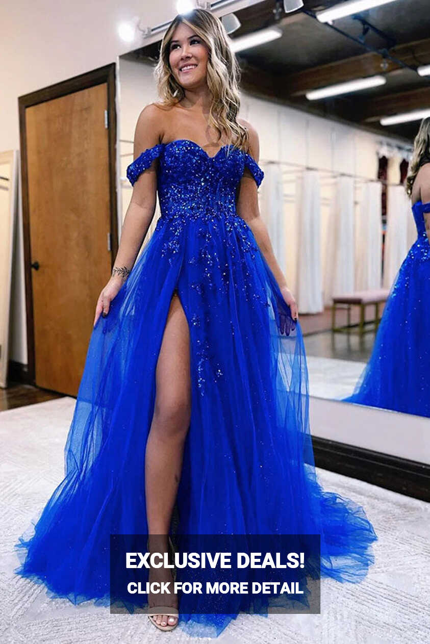 Royal Blue Tulle Lace Appliques A Line Prom Dresses, PL538 | Promnova