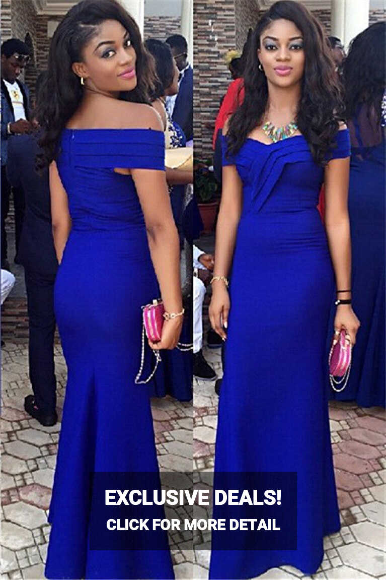 Royal Blue Wedding Guest Dress Sheath Off Shoulder New Arrival ...