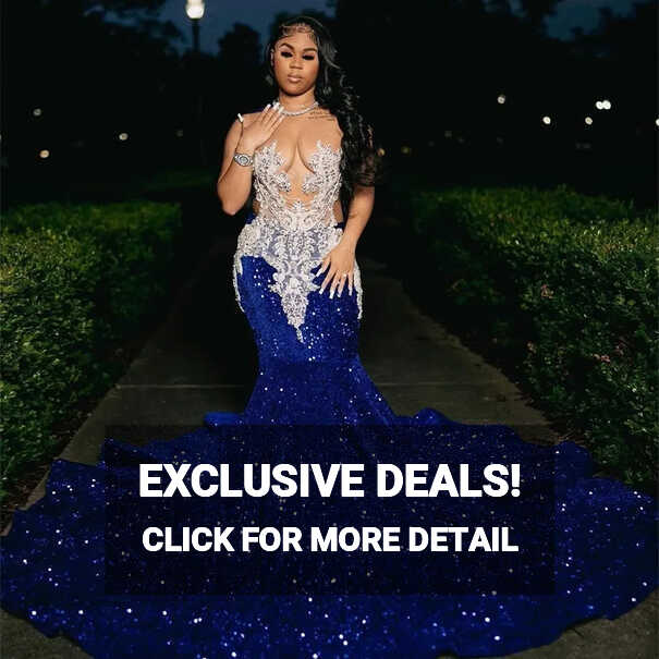 Royal Blue Women&#39;s Evening Dresses Glitter Sexy Sleeveless Mermaid ...