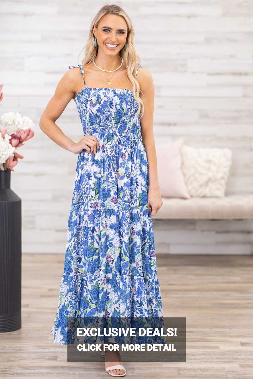 Royal Blue and Kelly Green Floral Maxi Dress · Filly Flair