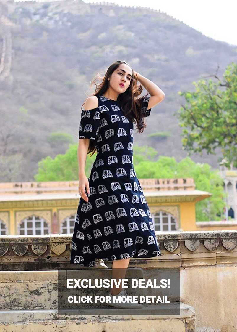 Royal Export Women&#39;s Black Printed Cotton Dress