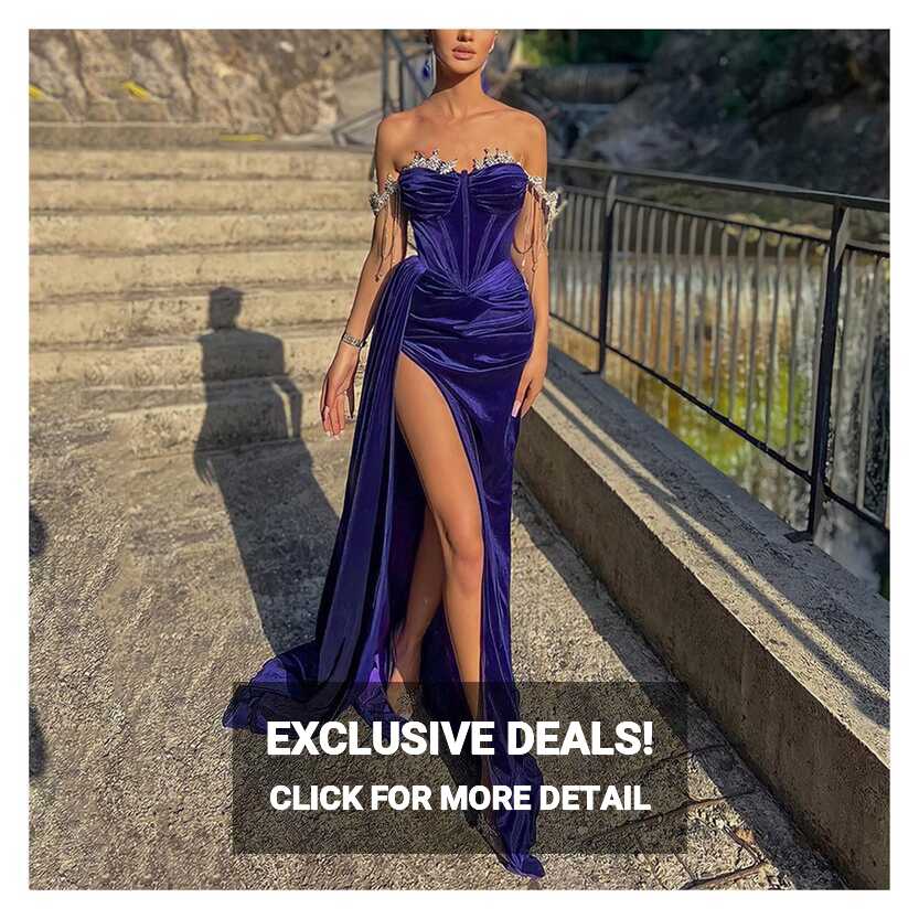 Royal Purple Evening Dresses Off Shoulder Beadings Mermaid Formal ...