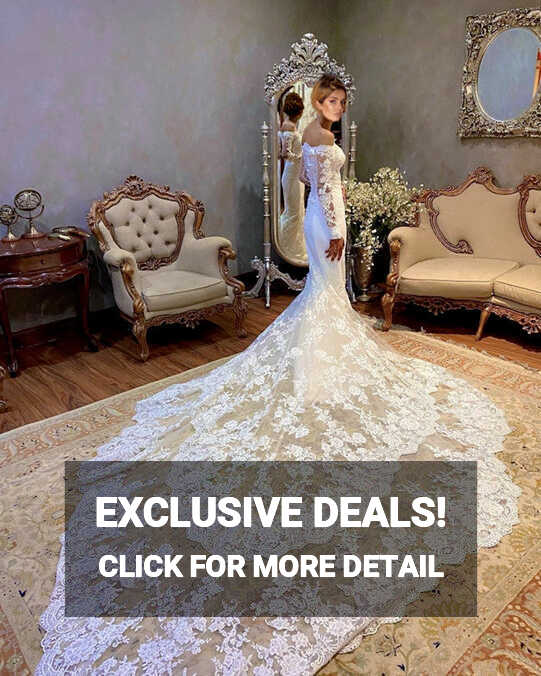 Royal Train Lace Mermaid Wedding Dresses Long Sleeves Off The ...