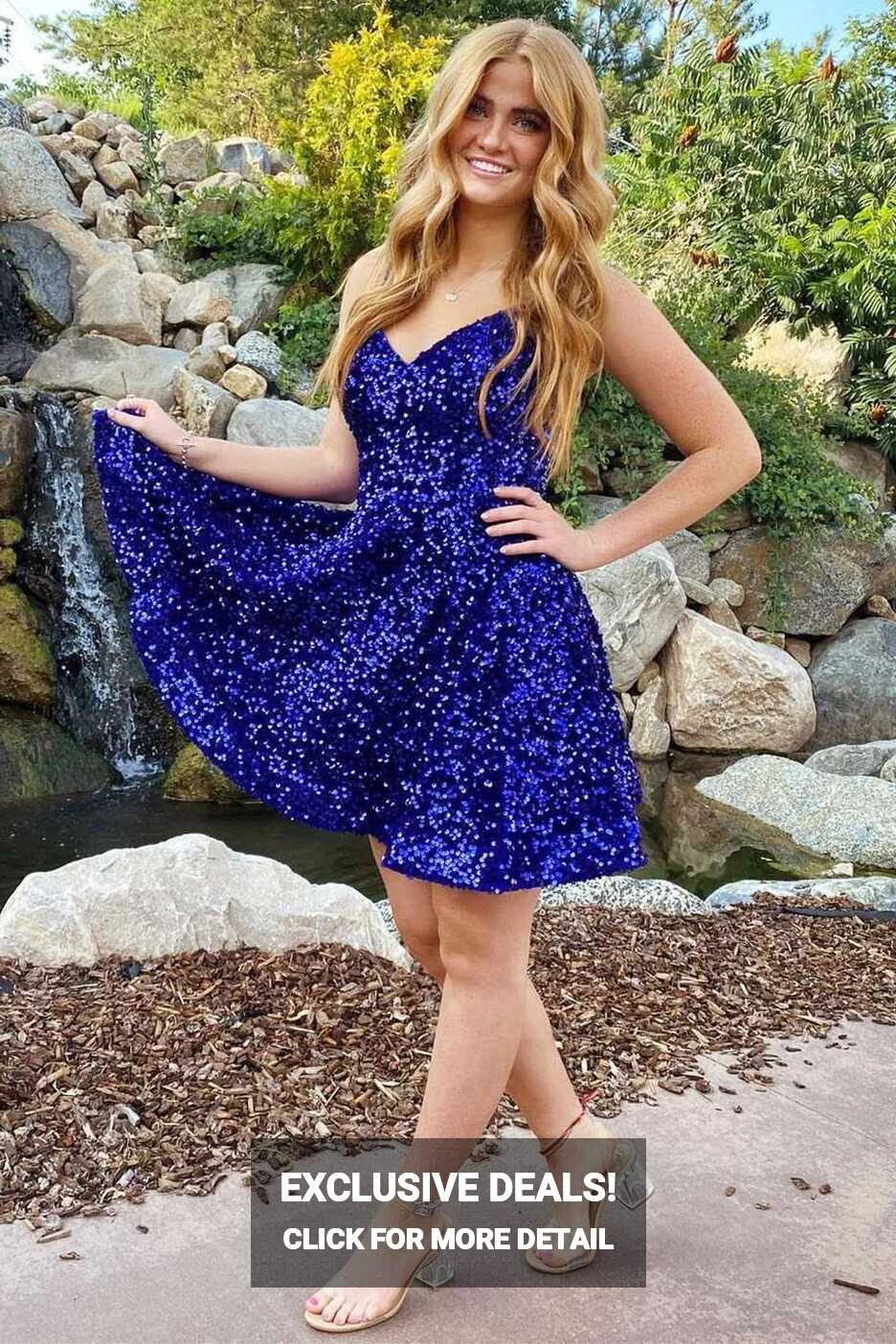 Royal blue Sequins Classic Short Juniors Homecoming Dress