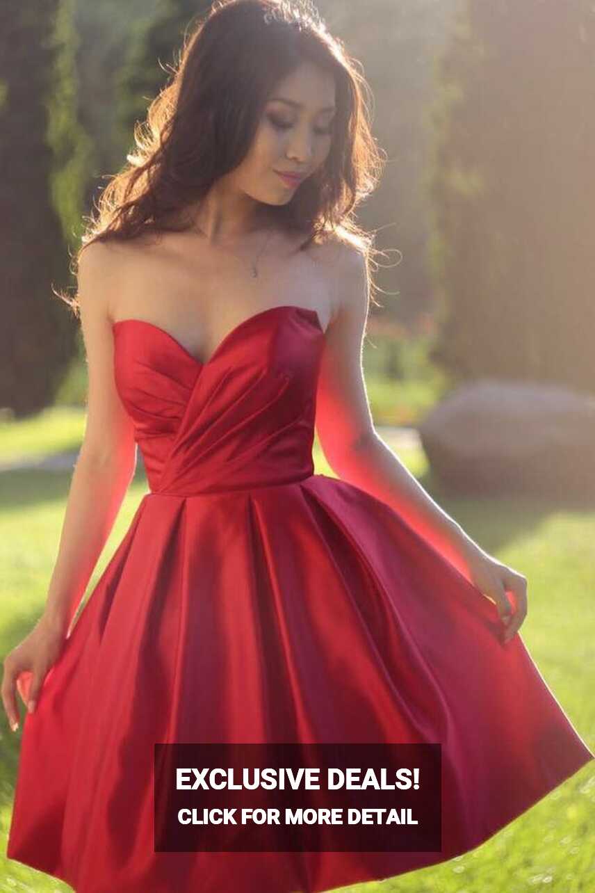 Ruched Sweetheart A-line Satin Red Short Bridesmaid Dress ...