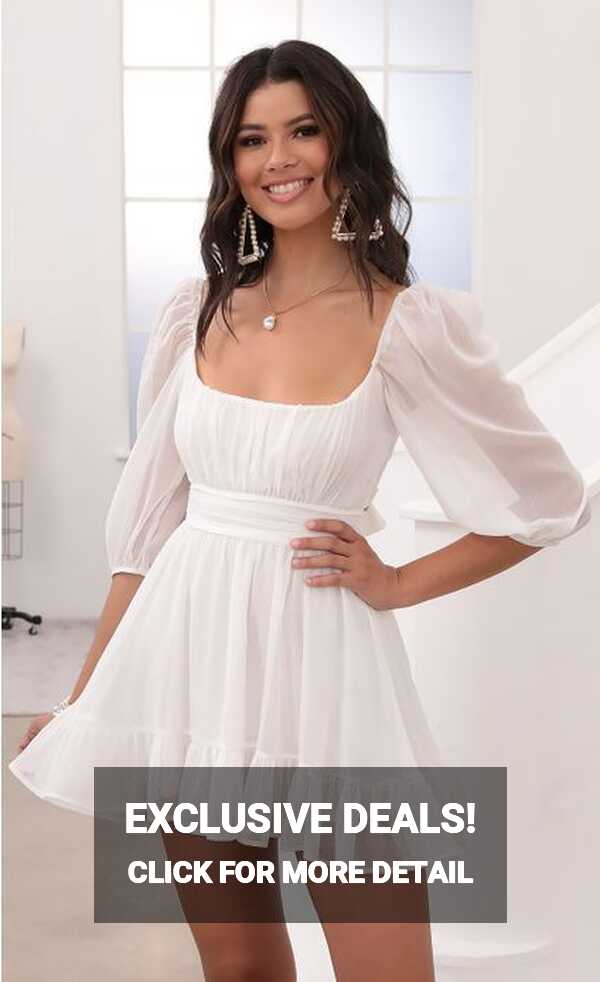 Ruffle Dress in White Sparkly Chiffon