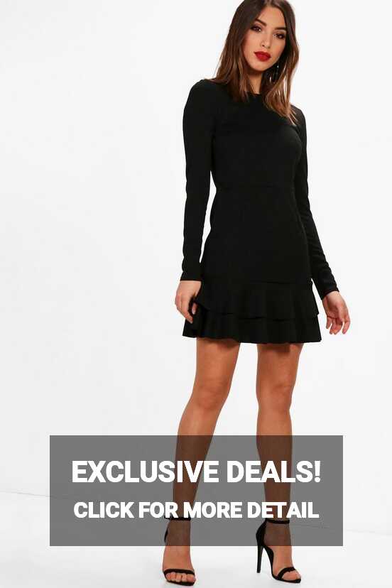 Ruffle Hem Long Sleeve Dress | boohoo NZ