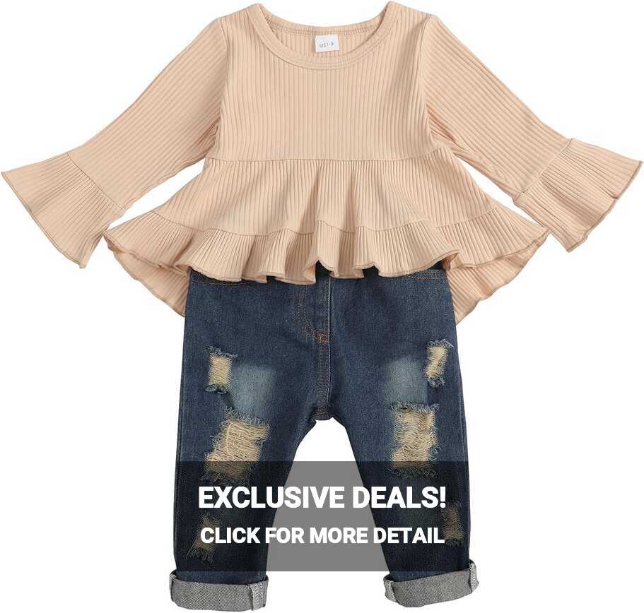 Ruffle Shirt and Denim Pants Set for Baby and Toddler Girls