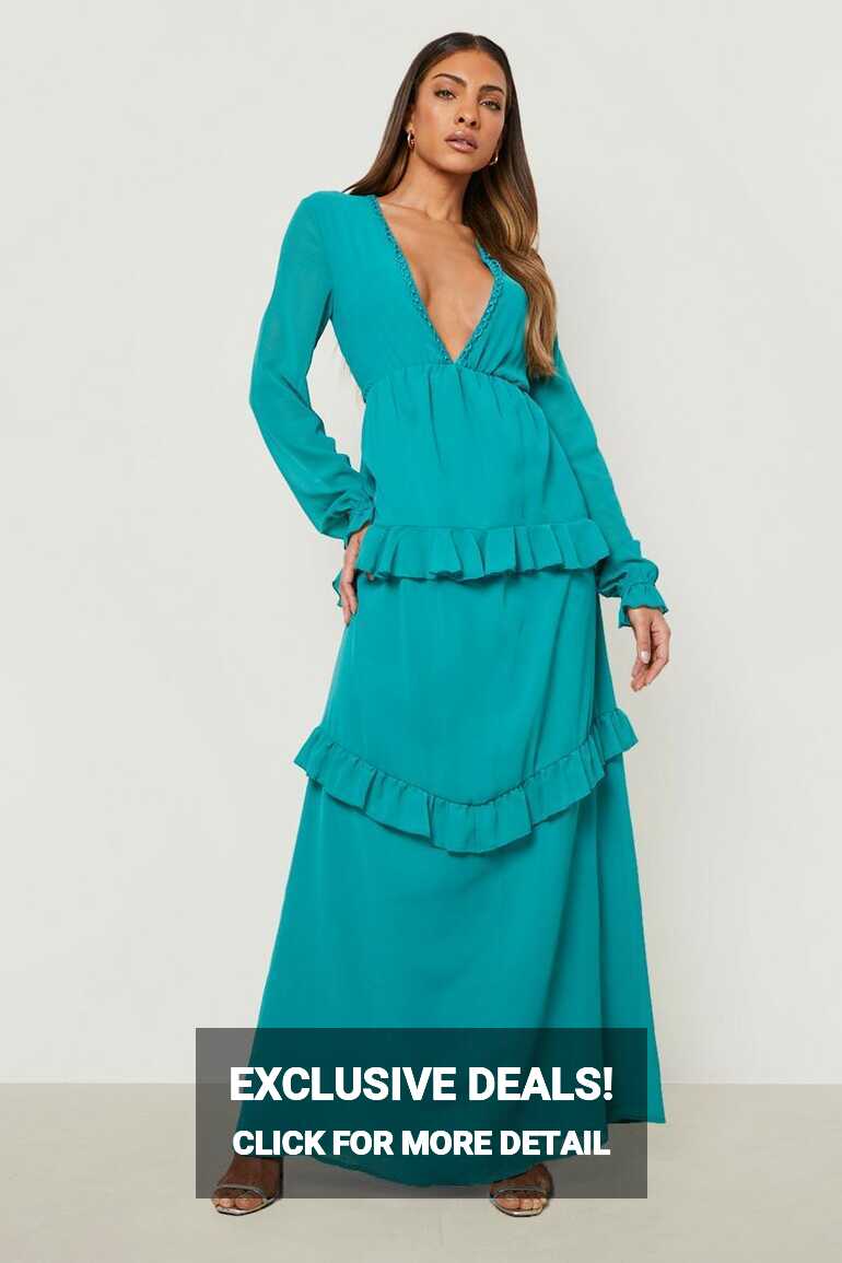 Ruffle Tiered Long Sleeve Maxi Dress | boohoo NO