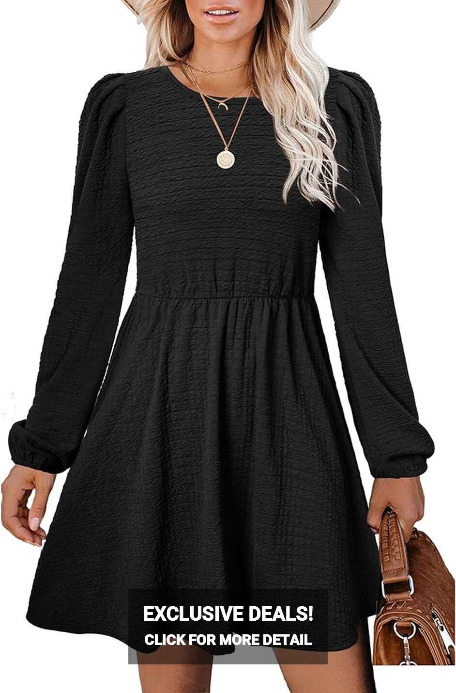 SAMPEEL Black Long Sleeve Dress for Women Knee Length Fall Work ...