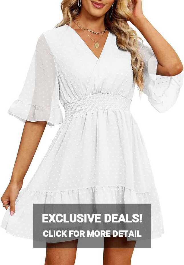 SAMPEEL White Dress Women Sexy Short Sleeve Birthday Dresses for ...