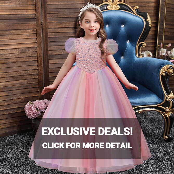 SBYOJLPB Children Dress Girl Puff Sleeve Princess Dress Long ...