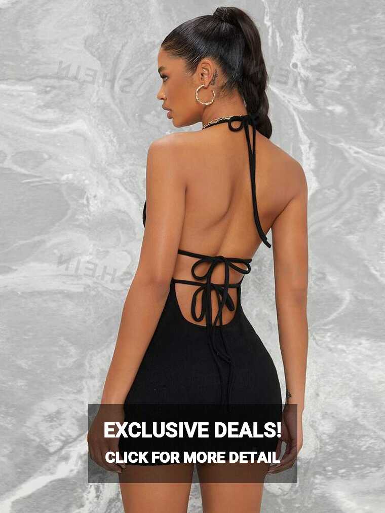 SHEIN BAE Bodycon Open-Back Halter Mini Dress | SHEIN Singapore