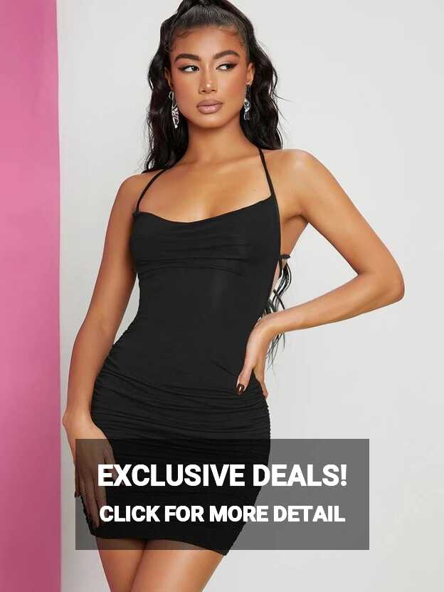 SHEIN BAE Criss Cross Lace Up Backless Ruched Bodycon Dress ...