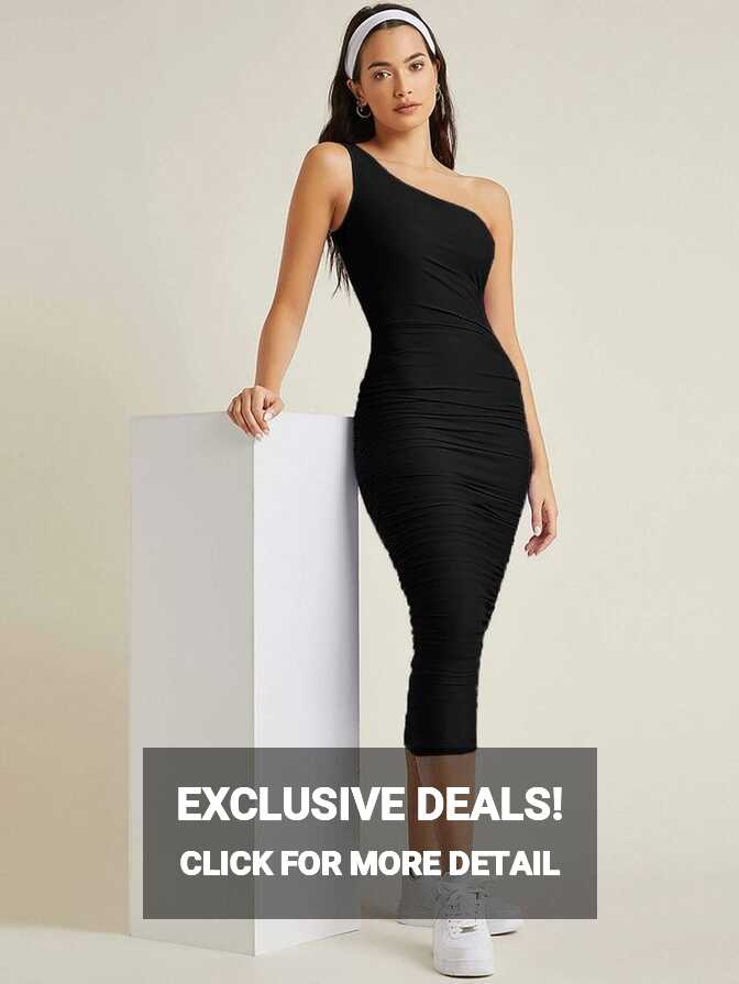 SHEIN BASICS One Shoulder Ruched Bodycon Dress