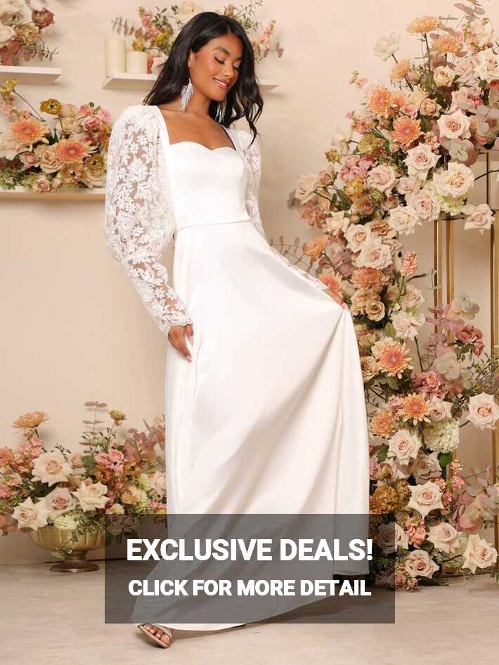 SHEIN Belle Contrast Lace Gigot Sleeve Wedding Dress | SHEIN USA