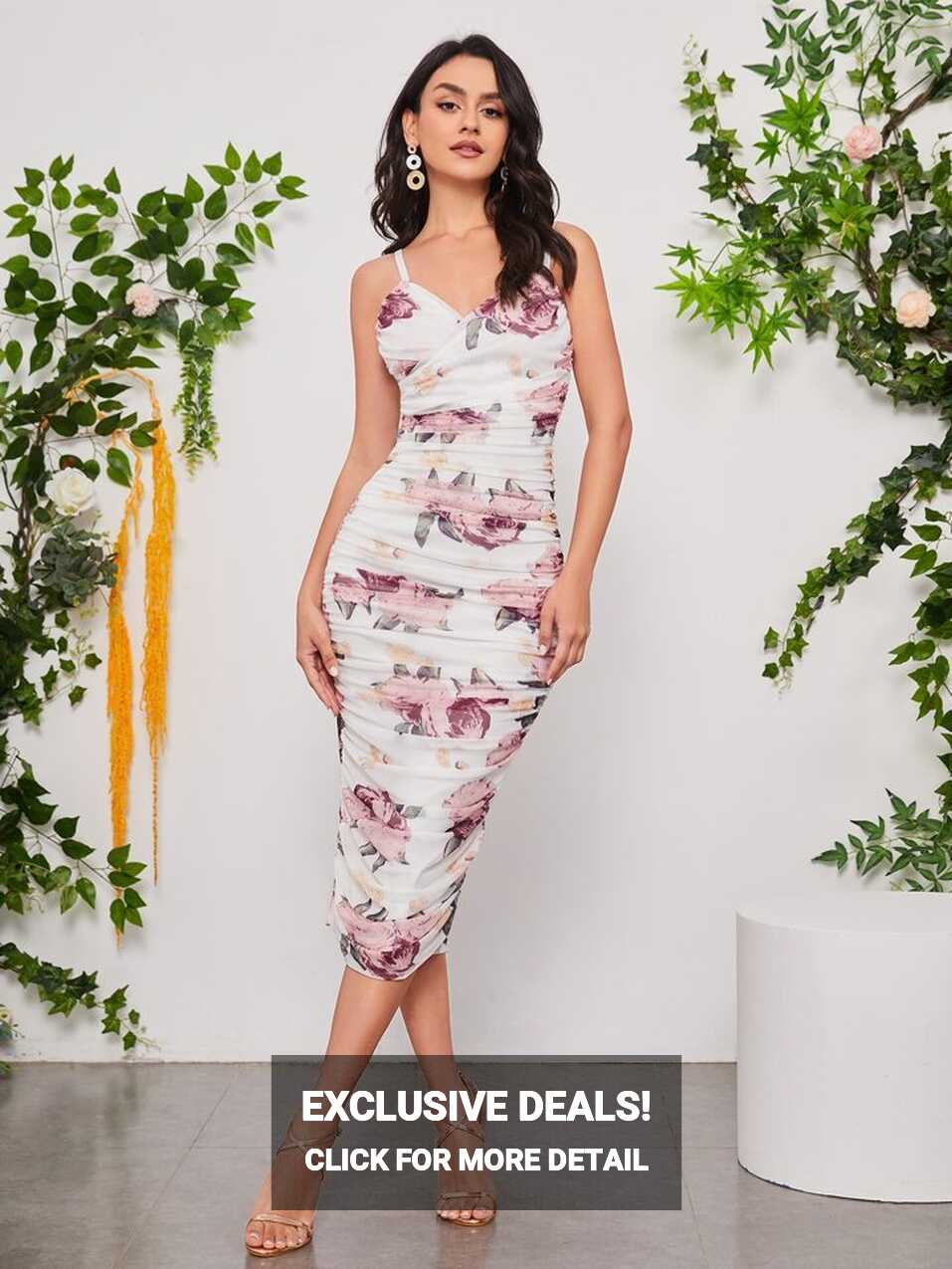 SHEIN Belle Floral Print Ruched Bodycon Dress | SHEIN USA