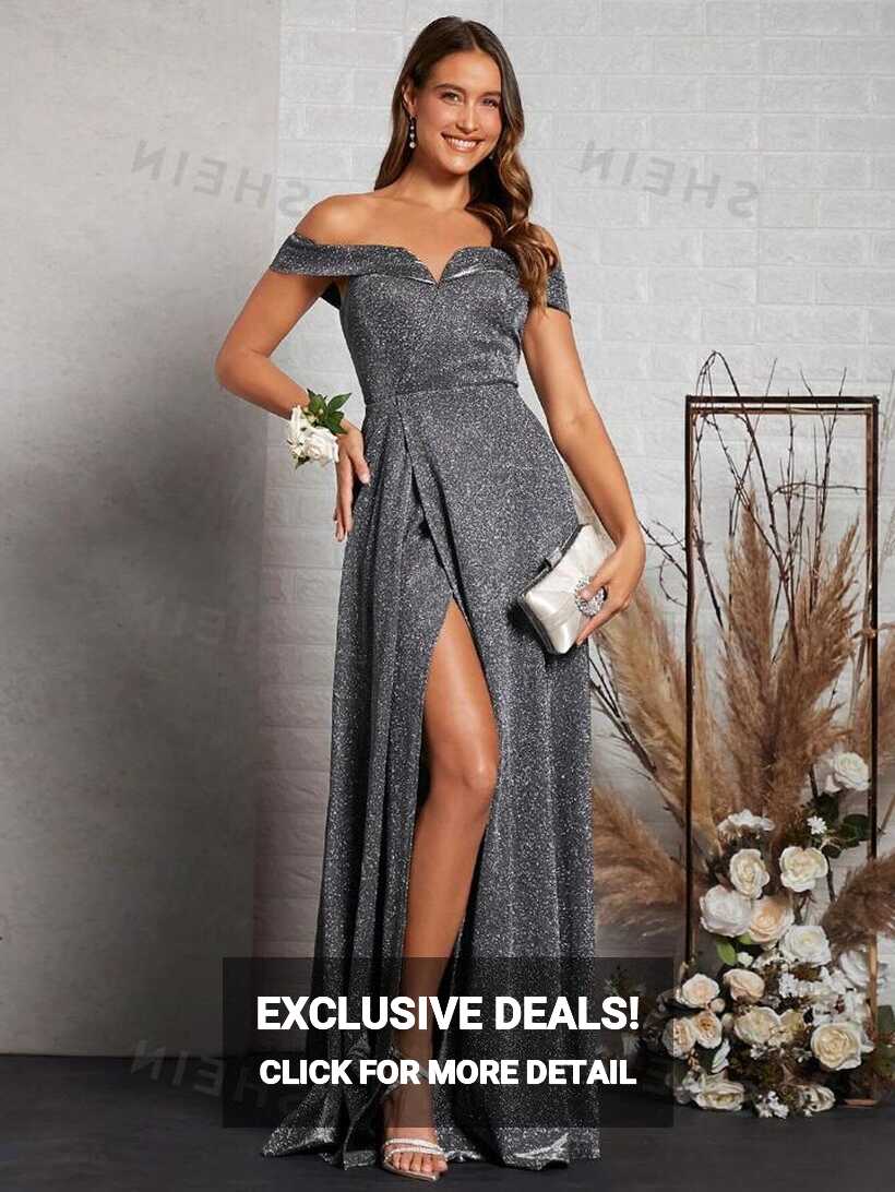 SHEIN Belle Off Shoulder Wrap Hem Glitter Party Dress | SHEIN USA