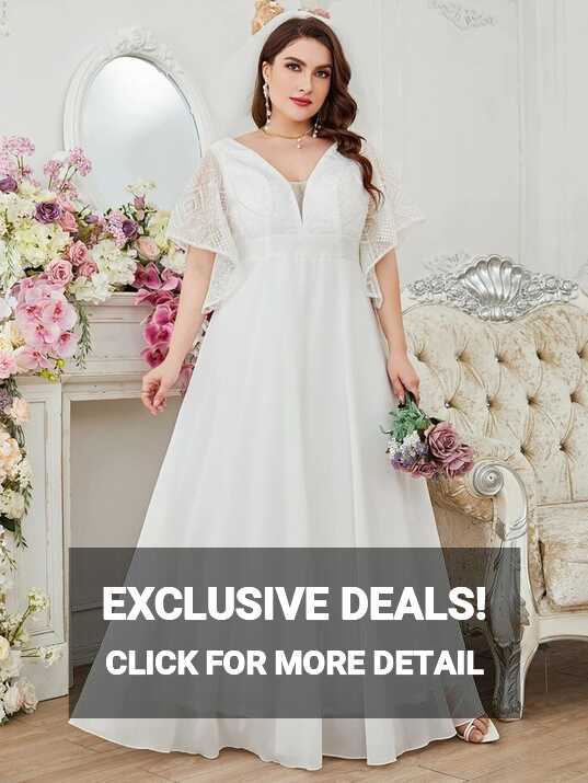 SHEIN Belle Plus Contrast Lace Butterfly Sleeve Wedding Dress ...