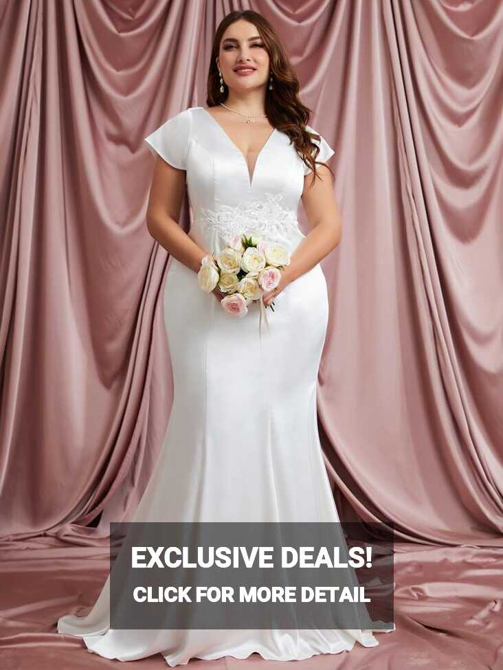 SHEIN Belle Plus Contrast Mesh Mermaid Hem Wedding Dress | SHEIN USA