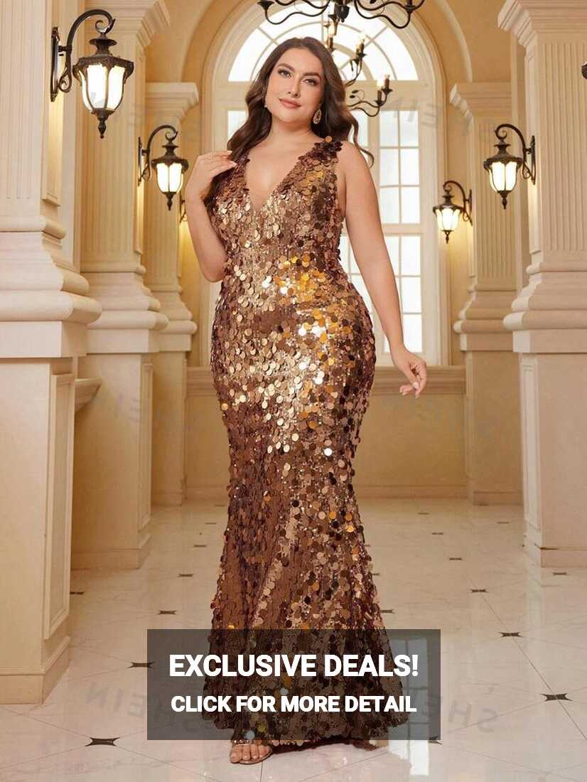 SHEIN Belle Plus Size V-neck Large Sequined Evening Dress for Sale ...