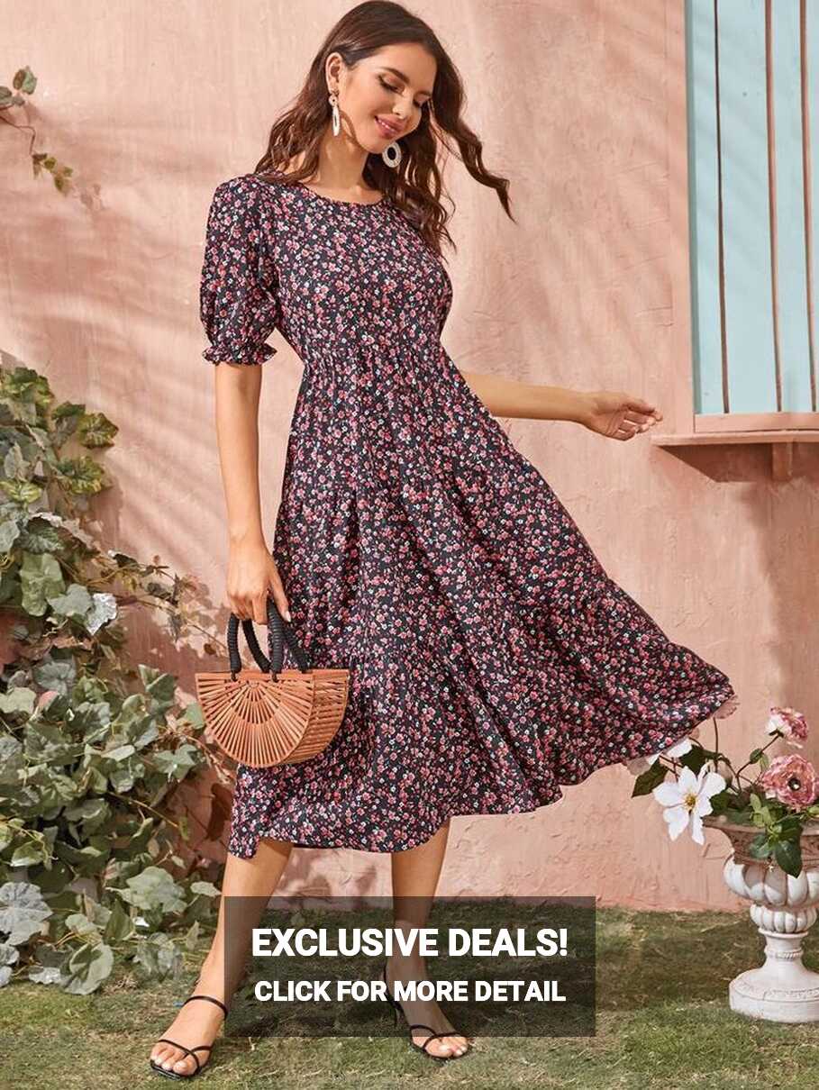 SHEIN Calico Print Shirt Dress With Self Tie