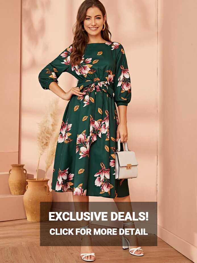 SHEIN Clasi Elastic Waist Belted Floral Dress | SHEIN EUR