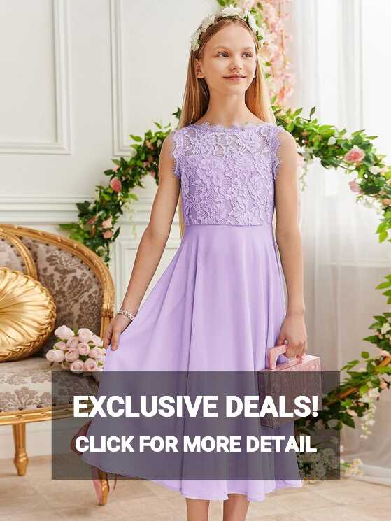 SHEIN Contrast Lace Sleeveless Chiffon Flower Girl Dress | SHEIN