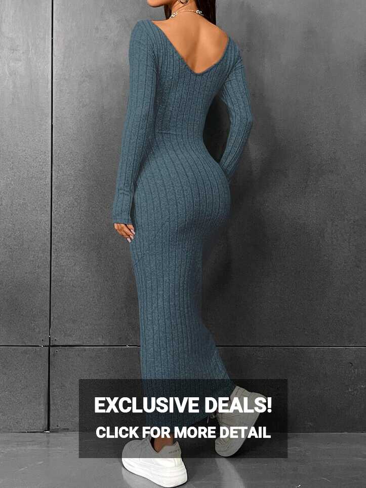 SHEIN EZwear Solid Ribbed Knit Bodycon Dress | SHEIN