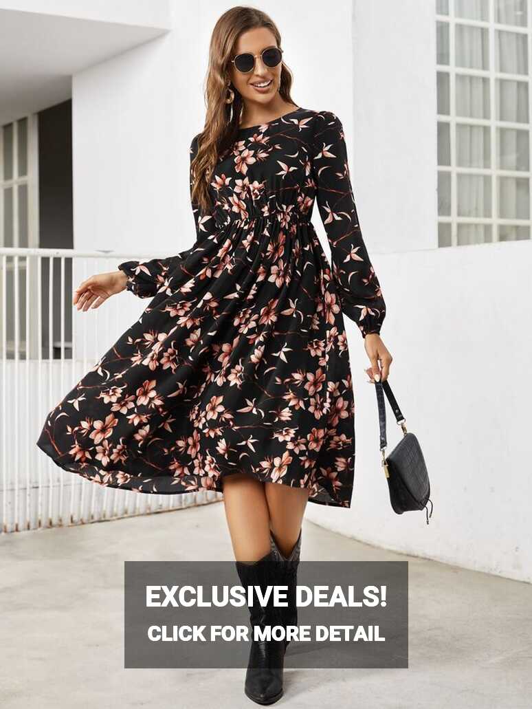 SHEIN Floral Print Lantern Sleeve Dress for Sale Australia| New ...