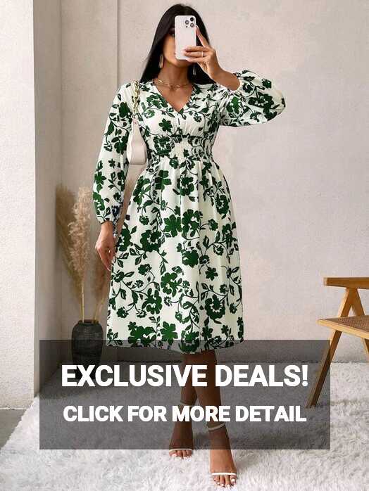 SHEIN Frenchy Floral Print Lantern Sleeve Dress | SHEIN USA