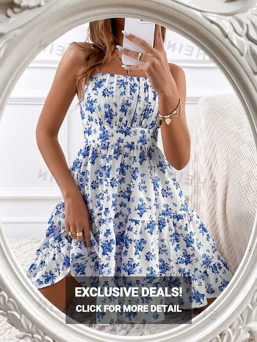 SHEIN Frenchy Floral Print Ruched Bust Cami Dress Vacation Summer ...