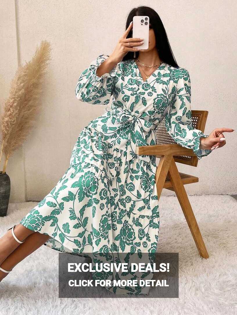 SHEIN Frenchy Floral Print V-Neck Long Sleeve Dress | SHEIN USA