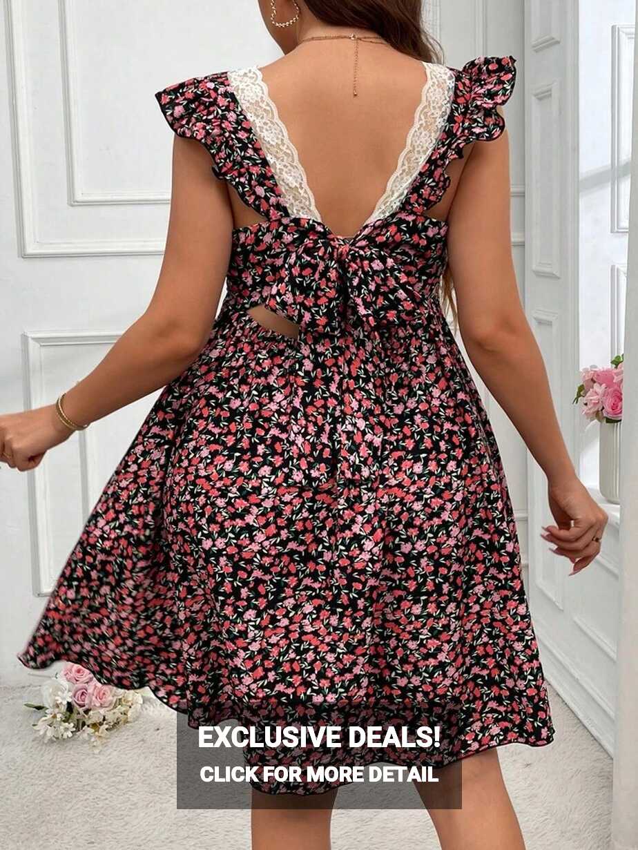 SHEIN Frenchy Plus Size Summer Casual Ruffled Waist Ditsy Floral ...