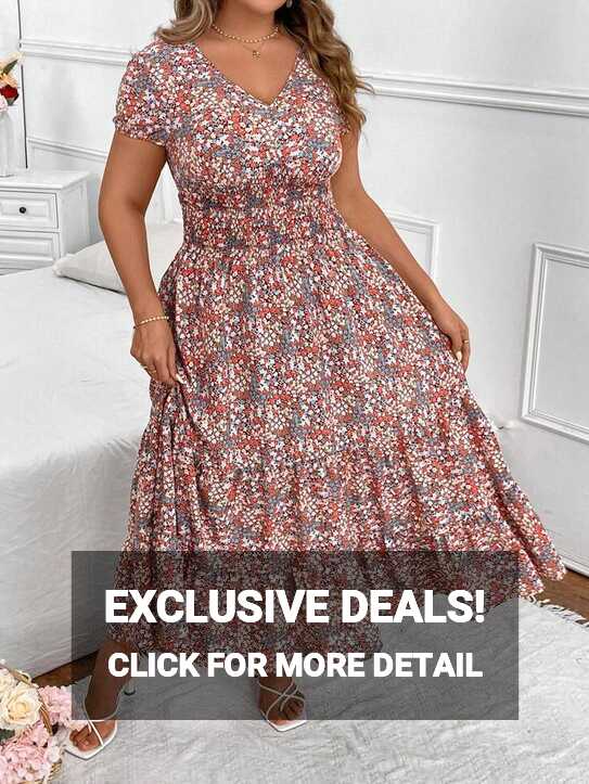 SHEIN Frenchy Women&#39;s Plus Size Summer Vacation Casual Long Ditsy ...