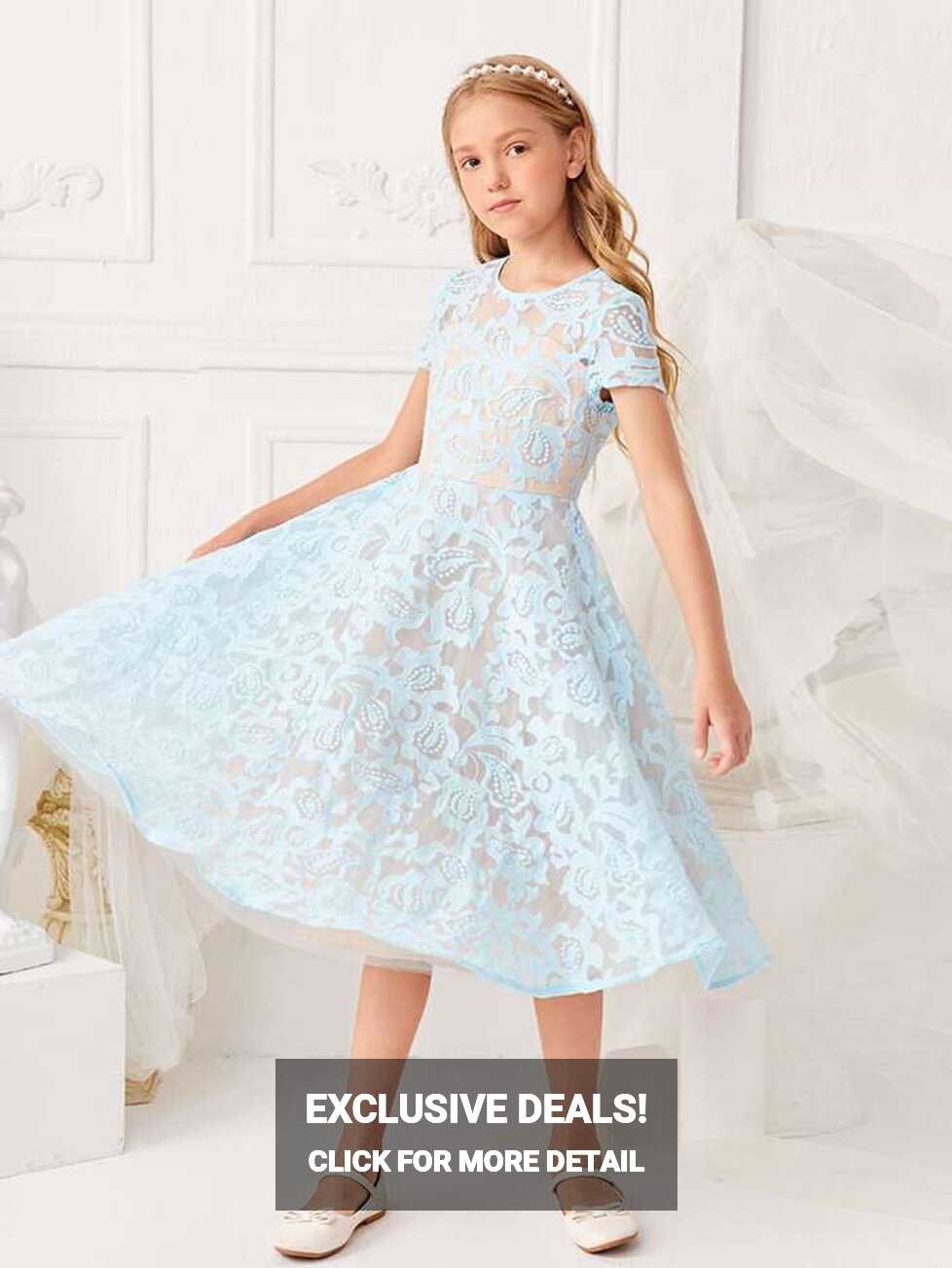 SHEIN Girls Solid Lace Prom Dress | SHEIN USA