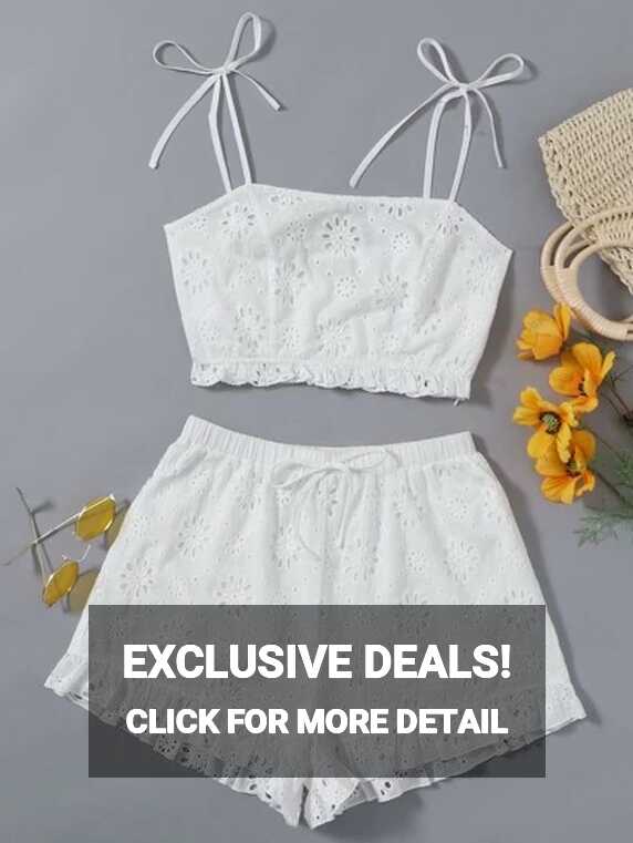 SHEIN Knot Strap Frill Trim Schiffy Cami Top &amp; Shorts Set | Classy ...