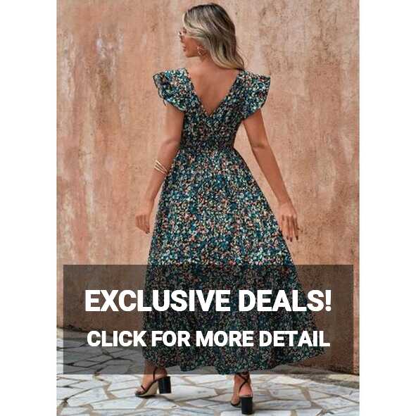 SHEIN LUNE Ditsy Floral Print Ruffle Trim Dress @ Best Price ...