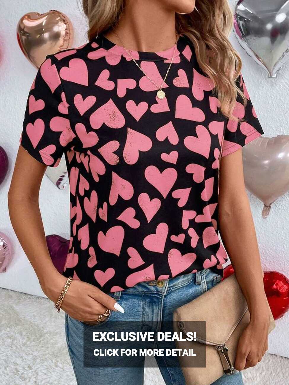 SHEIN LUNE Summer Tops Women&#39;s Heart Print T-Shirt | SHEIN USA