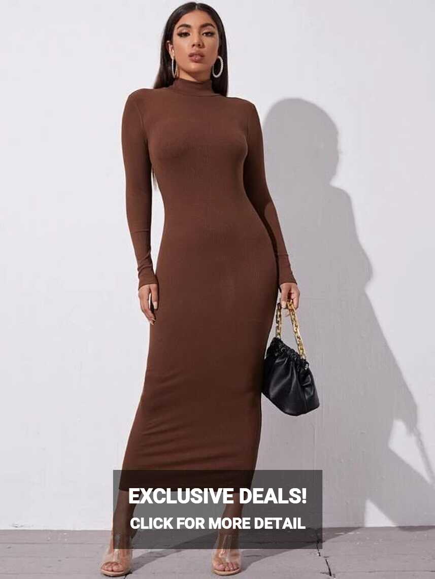 SHEIN Mock Neck Solid Bodycon Dress | Body con dress outfit ...