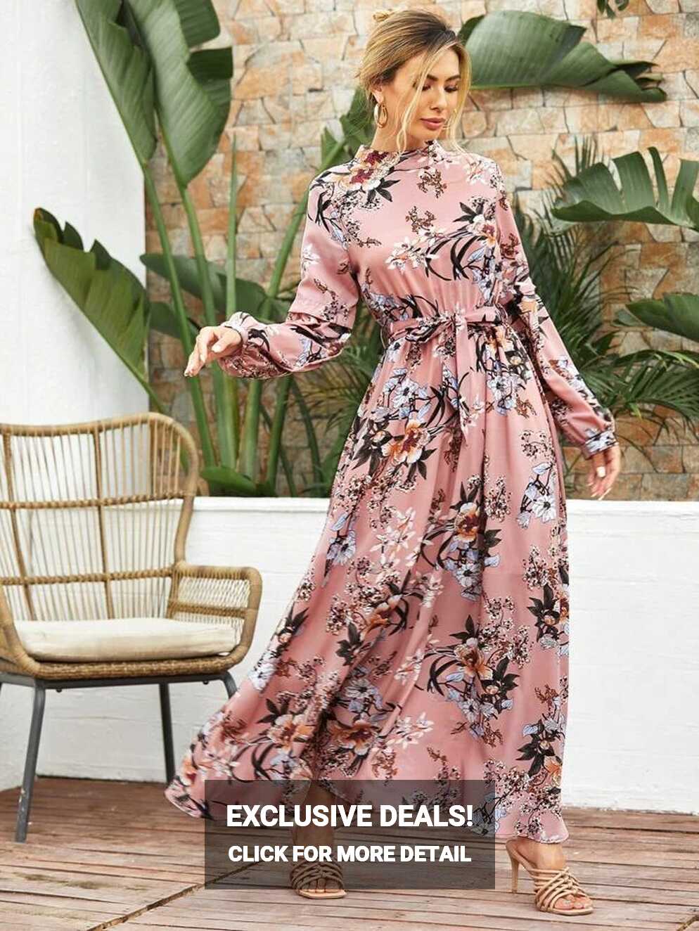 SHEIN Mulvari Allover Floral Print Self Tie Swing Maxi Dress for ...