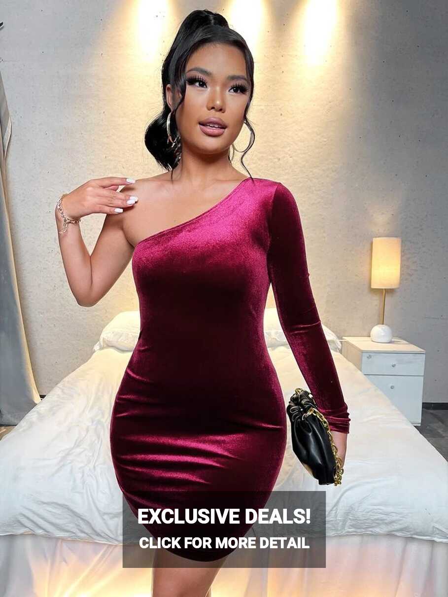 SHEIN One Shoulder Velvet Bodycon Dress | SHEIN USA